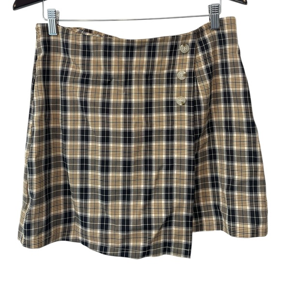 Women’s Plaid Schoolgirl Skirt Brown Faux Button Size L  Clueless Y2K 2000’s - Picture 2 of 8